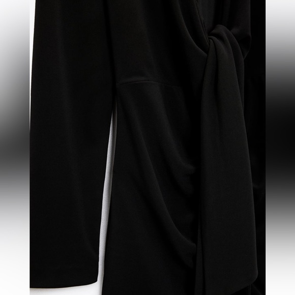 ZARA TIED RUCHED DRESS BLACK SIZE XS NWT - Picture 6 of 6